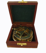 Antique Brass Sundial Compass Lid Wood Box gift