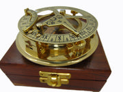 Antique Brass Sundial Compass Lid Wood Box gift