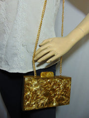 Golden marble finish resin Clutch Box Purse Bags