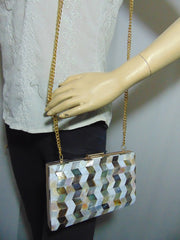 Metal frame Bag Pearl Mother Clutch Purse Shell Evening
