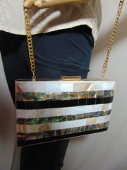 Ablone Mother of pearl stone metal frame clutch box