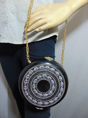 Black Resin Acrylic Round Box Clutch & Purse