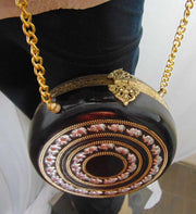 Black Resin Acrylic Round Box Clutch & Purse