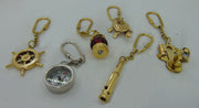 Nautical Brass Compass wheel lantern telescope turtle sexophone Key Ring