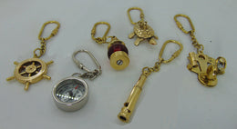 Nautical Brass Compass wheel lantern telescope turtle sexophone Key Ring