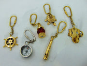 Nautical Brass Compass wheel lantern telescope turtle sexophone Key Ring