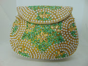 Pearl stone mosaic metal clutch purse