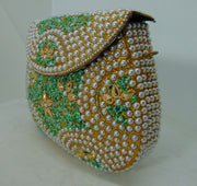 Pearl stone mosaic metal clutch purse