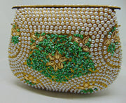 Pearl stone mosaic metal clutch purse