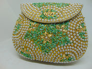 Pearl stone mosaic metal clutch purse