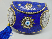 Pearl stone mosaic metal clutch purse