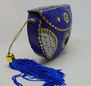 Pearl stone mosaic metal clutch purse