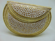 Pearl stone mosaic metal clutch purse