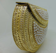 Pearl stone mosaic metal clutch purse