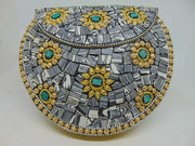 Pearl stone mosaic metal clutch purse
