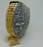 Pearl stone mosaic metal clutch purse