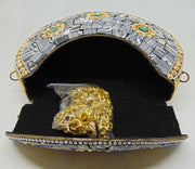 Pearl stone mosaic metal clutch purse