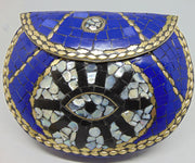 Blue white eye Mosaic Metal Clutch Purse