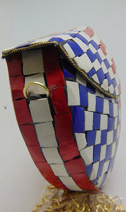 Mosaic stone chip metal clutch purse