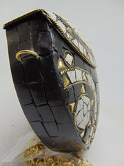 Black white Stone mosaic bag Sling Clutch,