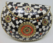 Black white stone bag ethnic clutch indian