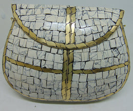 White & Gold Mosaic Clutch stone bag