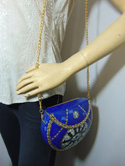 Blue white eye Mosaic Metal Clutch Purse