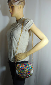 Multi color Stones metal clutch Ethnic Metal Bag