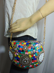 Multi color Stones metal clutch Ethnic Metal Bag