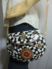 Black white stone bag ethnic clutch indian