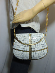White & Gold Mosaic Clutch stone bag