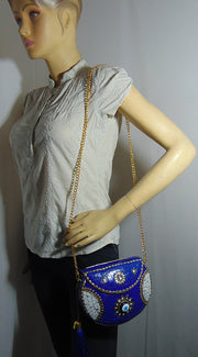 Pearl stone mosaic metal clutch purse