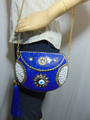 Pearl stone mosaic metal clutch purse