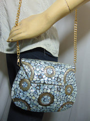 Pearl Mosaic Metal Clutch Purse