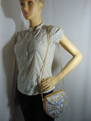 Pearl stone mosaic metal clutch purse