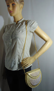 Pearl stone mosaic metal clutch purse