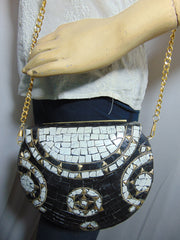 Black white Stone mosaic bag Sling Clutch,