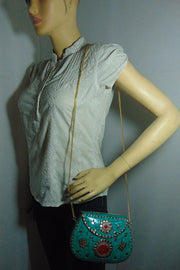 Green white Clutch Mosaic Metal Clutch Purse