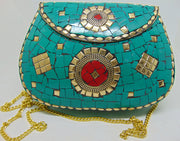Green white Clutch Mosaic Metal Clutch Purse