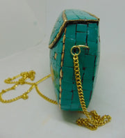 Green white Clutch Mosaic Metal Clutch Purse