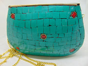 Green white Clutch Mosaic Metal Clutch Purse