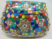 Multi color metal mosaic clutch Wallet purse