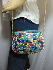Multi color metal mosaic clutch Wallet purse