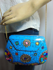 Ladies Handcrafted blue mosaic Clutch Bag