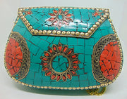 Green white Clutch Mosaic Metal Clutch Purse