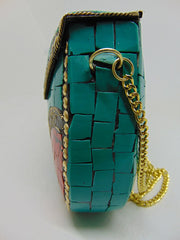 Green white Clutch Mosaic Metal Clutch Purse