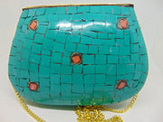 Green white Clutch Mosaic Metal Clutch Purse