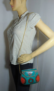 Green white Clutch Mosaic Metal Clutch Purse