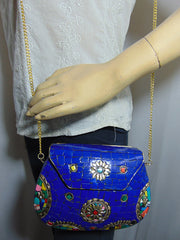 Handcrafted Blue &Multi Mosaic Clutch Bag
