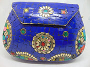 Handcrafted Blue &Multi Mosaic Clutch Bag
